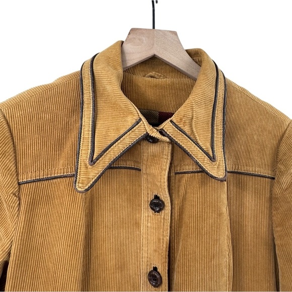 Vintage 70s Women's Trench Coat Corduroy Leather Trim Belted Brown Swing Skirt M - Picture 8 of 15